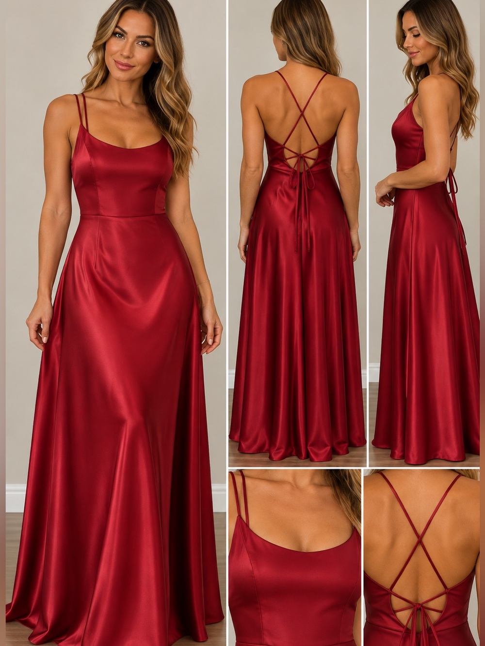 Betsy & Adam Red Satin Lace-Back Formal Gown / Prom Dress - Size 4